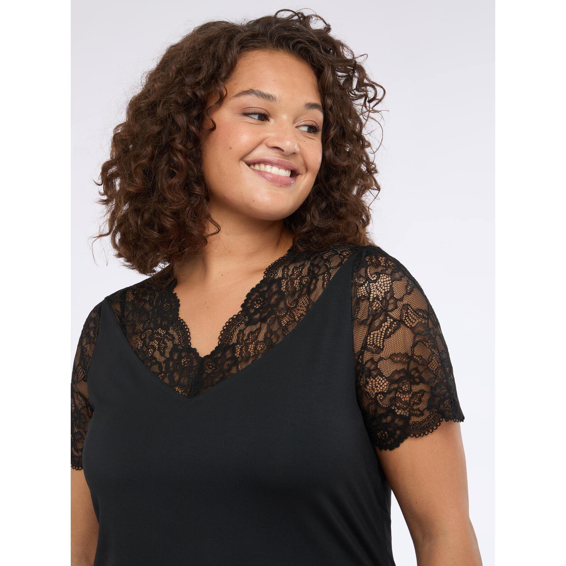 Fiorella Rubino - T-shirt con dettagli in pizzo - Nero