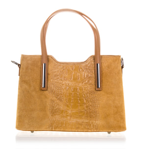 Fiesole Borsa tote Donna.Pelle autentica Camoscio Inciso Coccodrillo