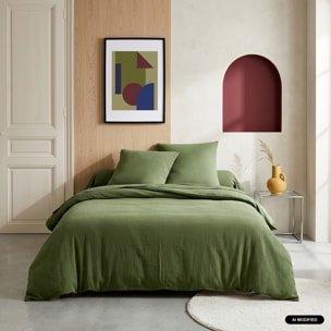 Parure de lit gaze de coton kaki ALIX