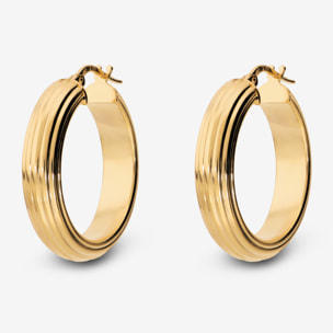 Orecchini a Cerchio Rigati placcati Oro Giallo 18Kt Diametro 2.5cm