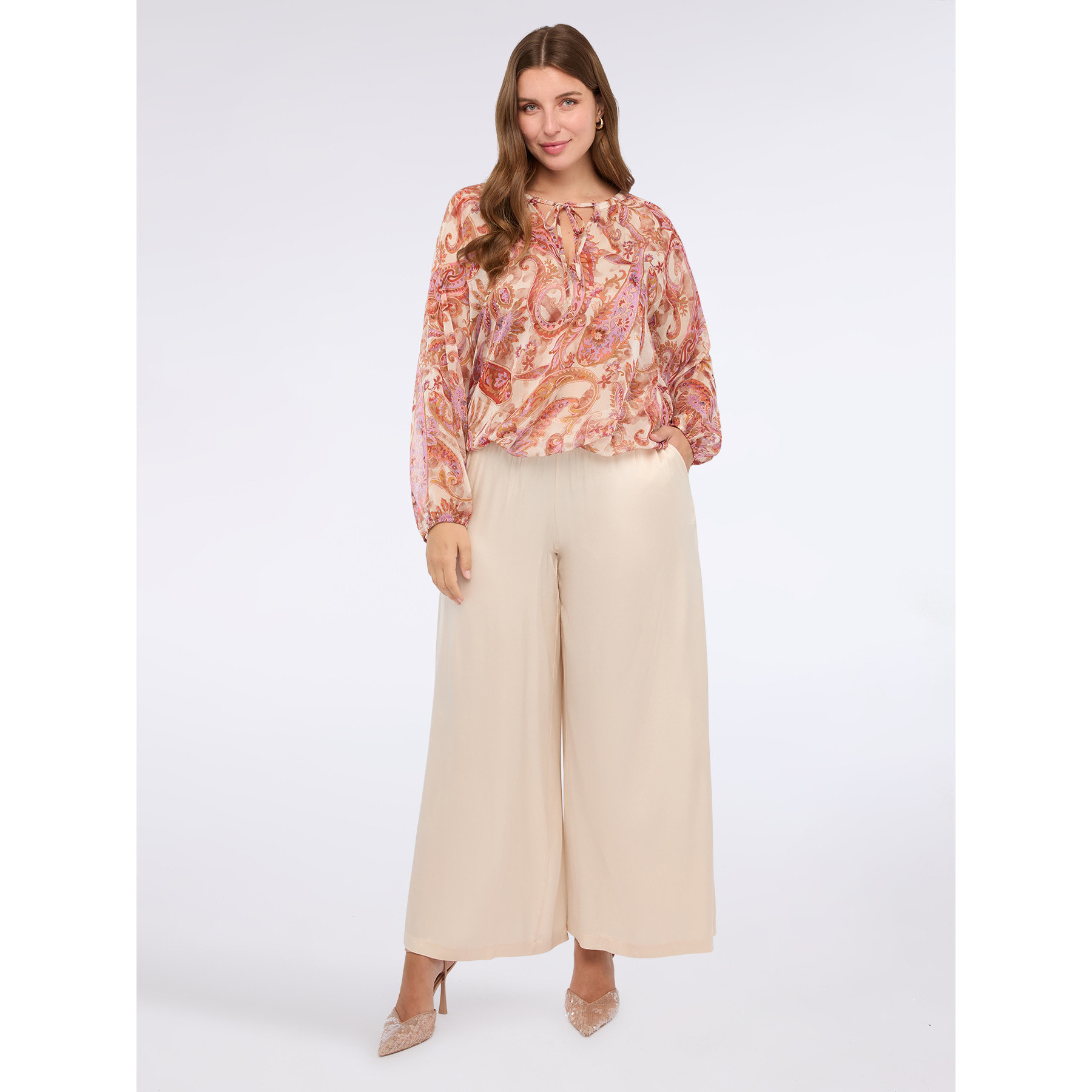 Fiorella Rubino - Blusa stampa paisley con laccetti - Rosa