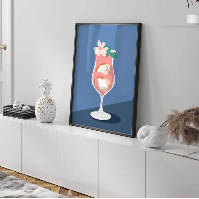 Affiche encadrée cocktail rose fruité Affiche + cadre en métal - Noir