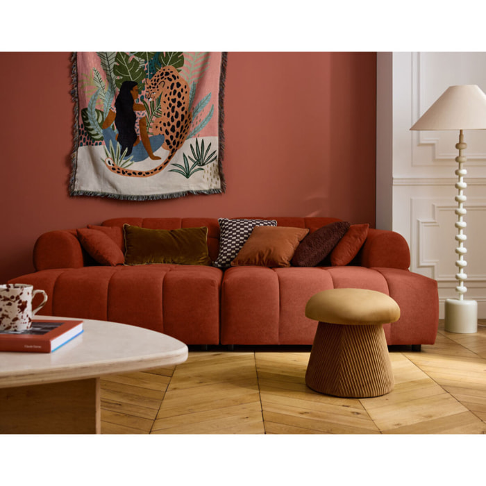 Ray - canapé droit 4 places avec double méridienne - assise profonde - en tissu texturé - Rouge