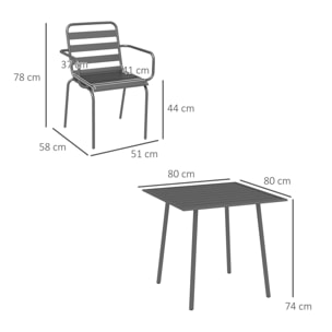 Salon de jardin 4 places 5 pièces - table à manger 4 chaises empilables - acier thermolaqué gris