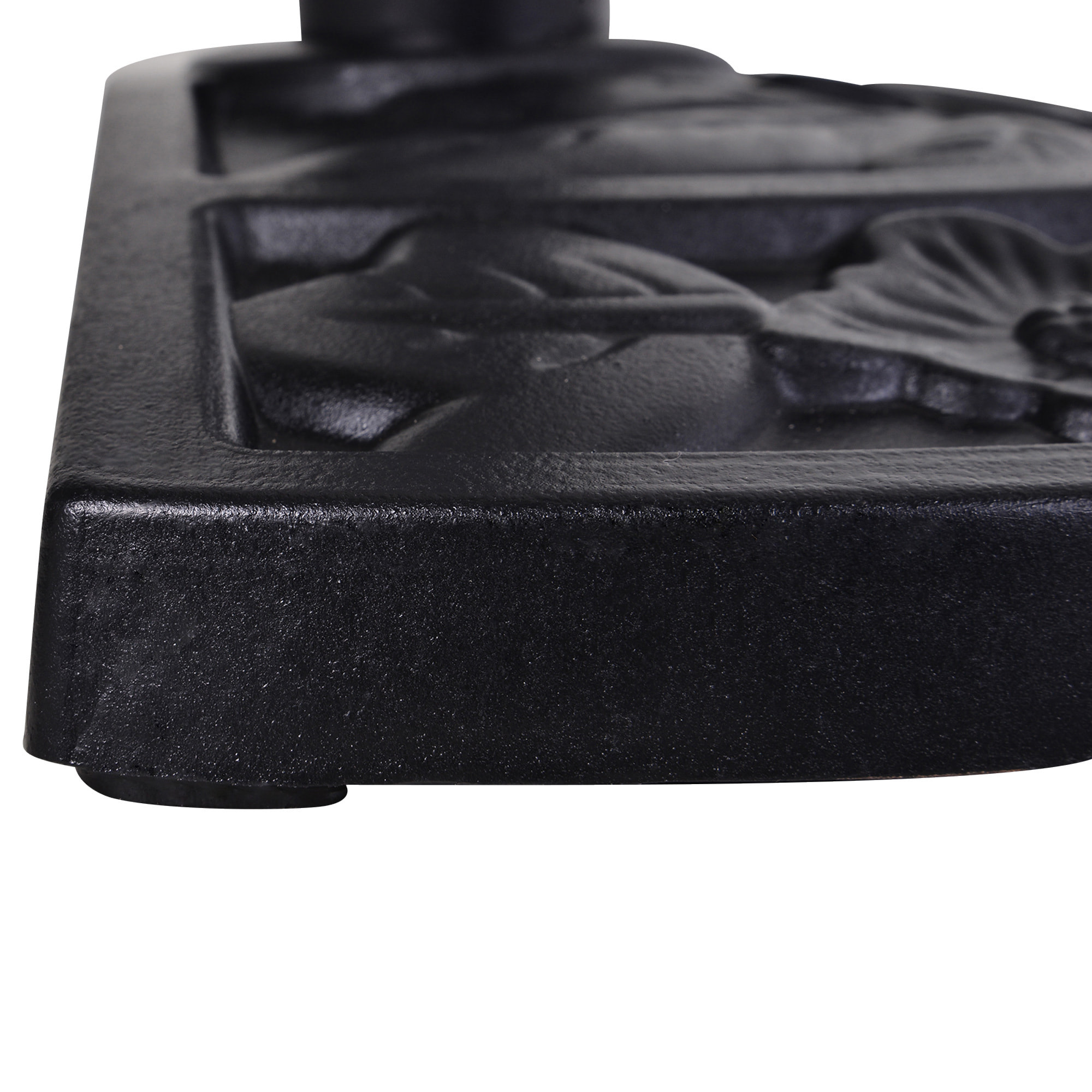 Pied de parasol base de lestage parasol demi-cercle résine imitation fonte motif fleur 50L x 31l x 32H cm noir