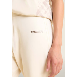 Pantaloni con fondo a costina e bande logate