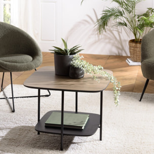 JULIA - Table basse 2 plateaux PM bi-matière mocha/noir pieds métal