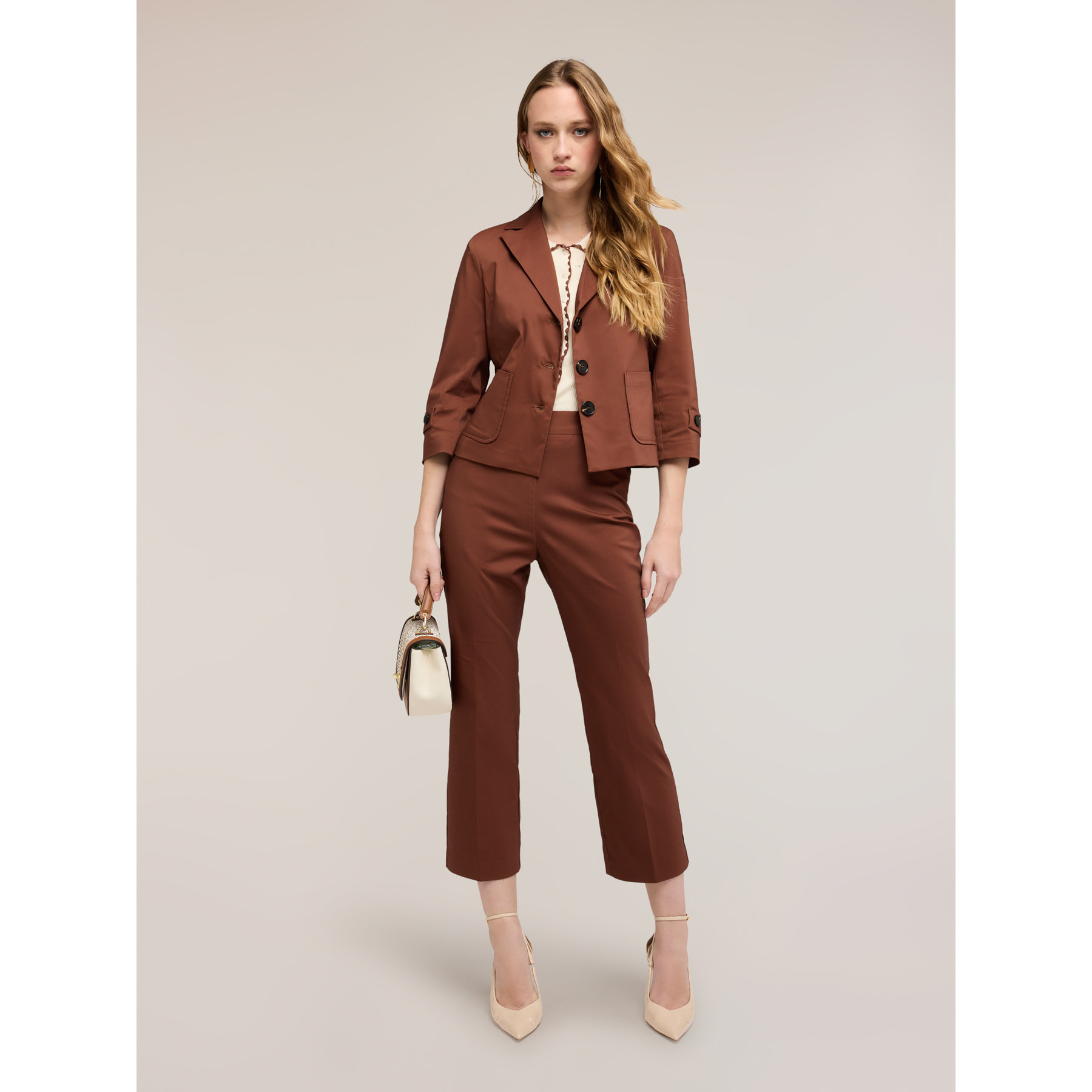 Motivi - Giacca maniche tre quarti in misto cotone - Marrone