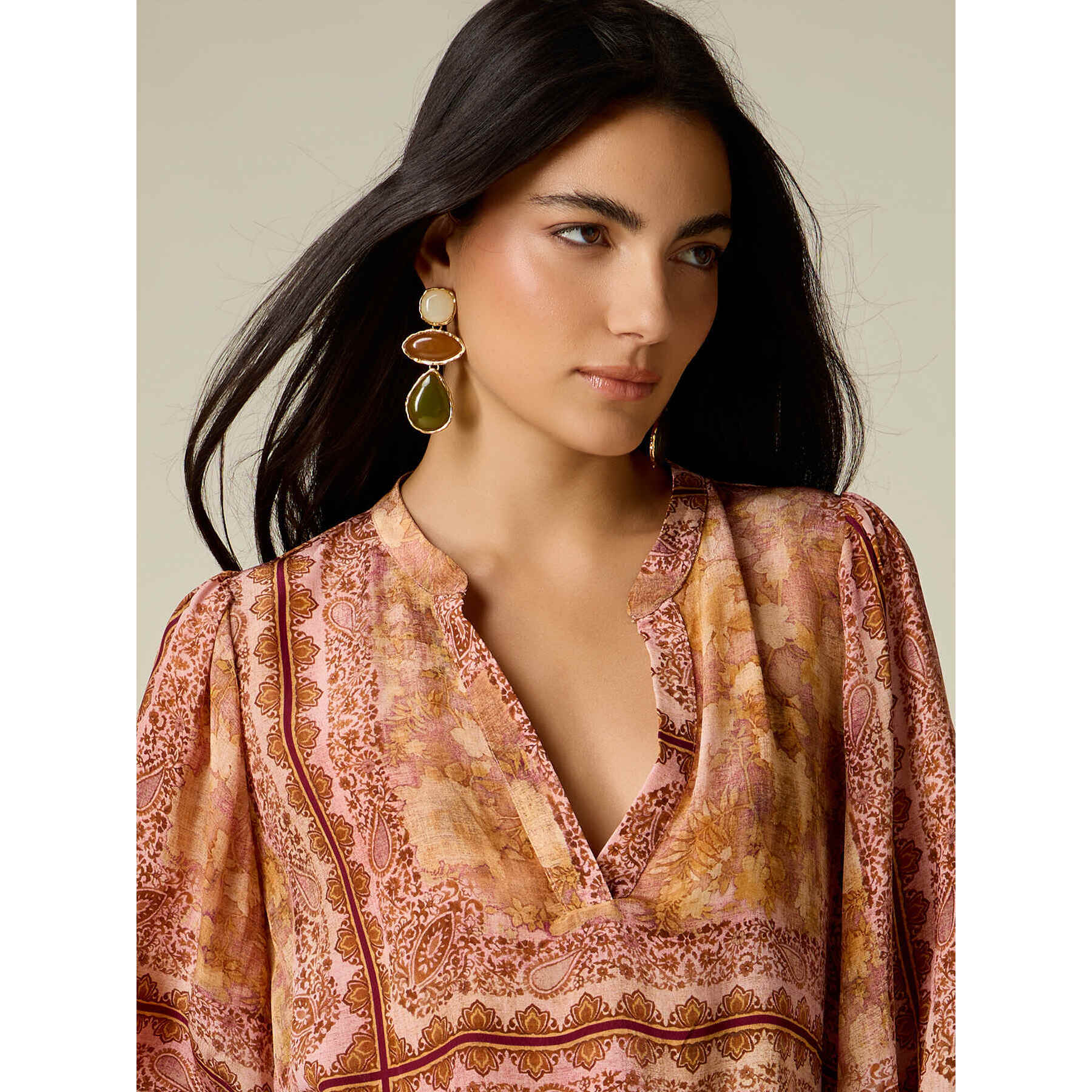 Oltre - Blusa estampada con mangas abullonadas - Naranja sol