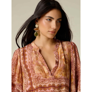 Oltre - Blusa estampada con mangas abullonadas - Naranja sol