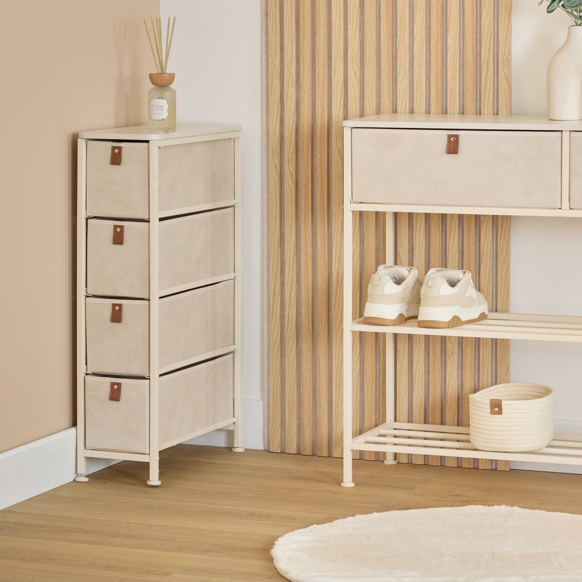 Meuble de rangement Tissa 4 tiroirs beige
