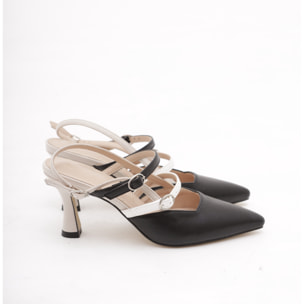 SLINGBACK CINTURINI BICOLORE CHOCOLA' NERO