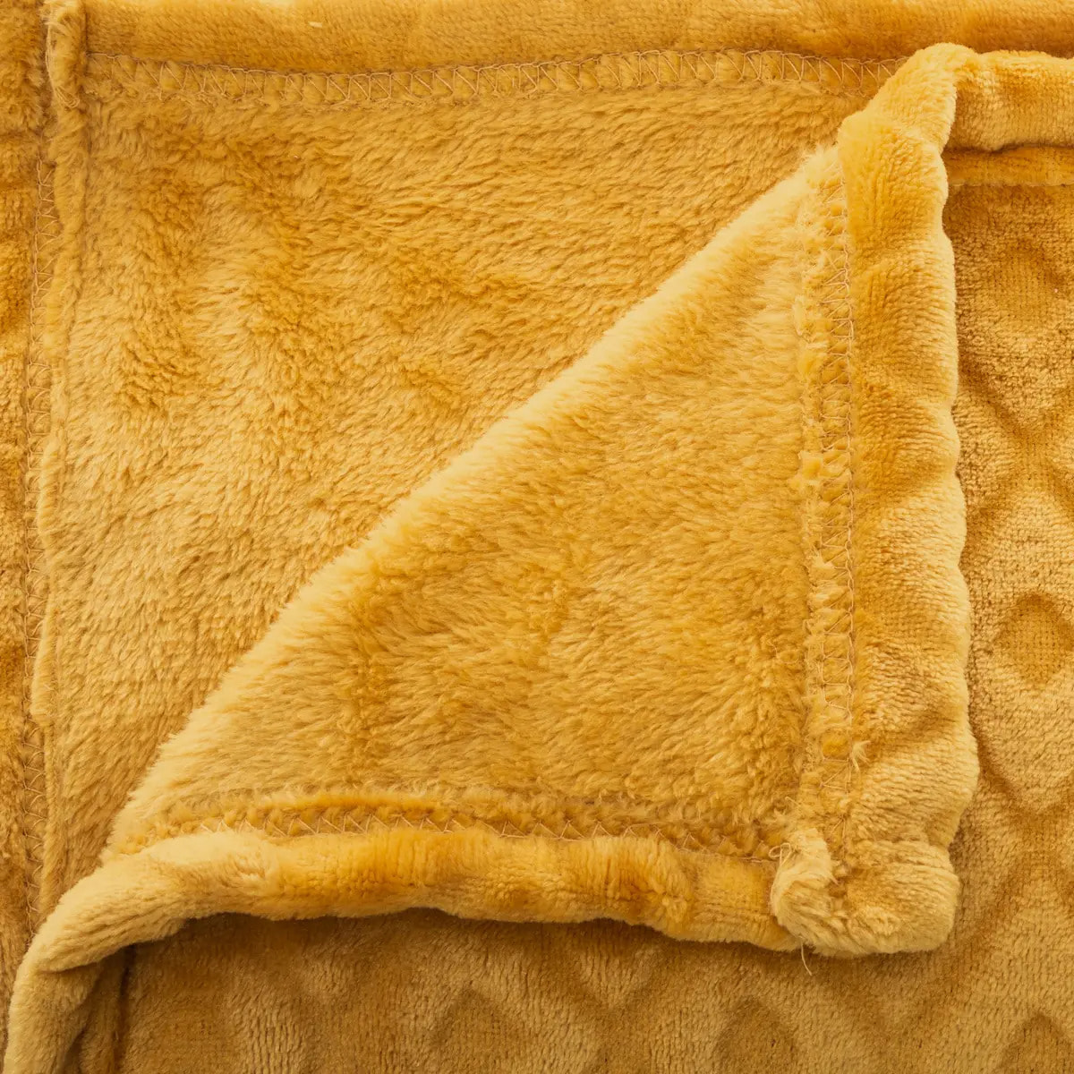 Plaid "3D Losange" flanelle jaune moutarde 180x230cm