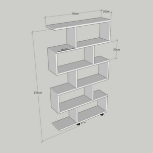 Libreria Dmarasch, Scaffale da ufficio, Mobile portalibri, Biblioteca, 90x20h156 cm, Bianco