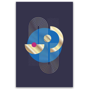 Tableau abstrait cercle bleu et formes dorées Toile imprimée