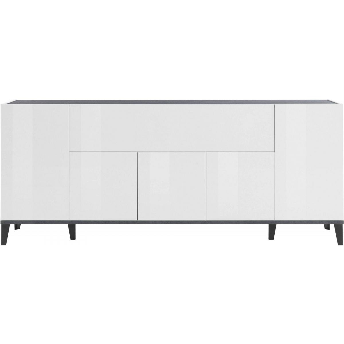 Credenza moderna a 6 ante, Made in Italy, Madia da cucina rialzata, Buffet di design da soggiorno, Cm 200x40h82, Bianco lucido e Ardesia