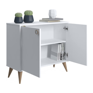 Credenza con due ante battenti e due ripiani interni, cm 85 x 35 x 74, colore bianco