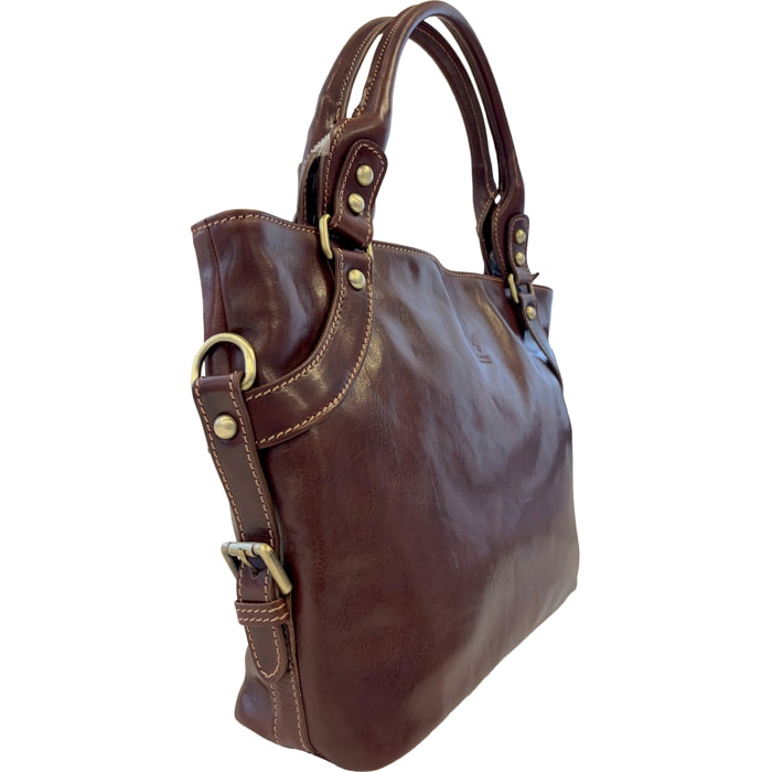 Borsa a Spalla Borsa Shopper da Donna in Pelle Lucida con Tracolla Removibile