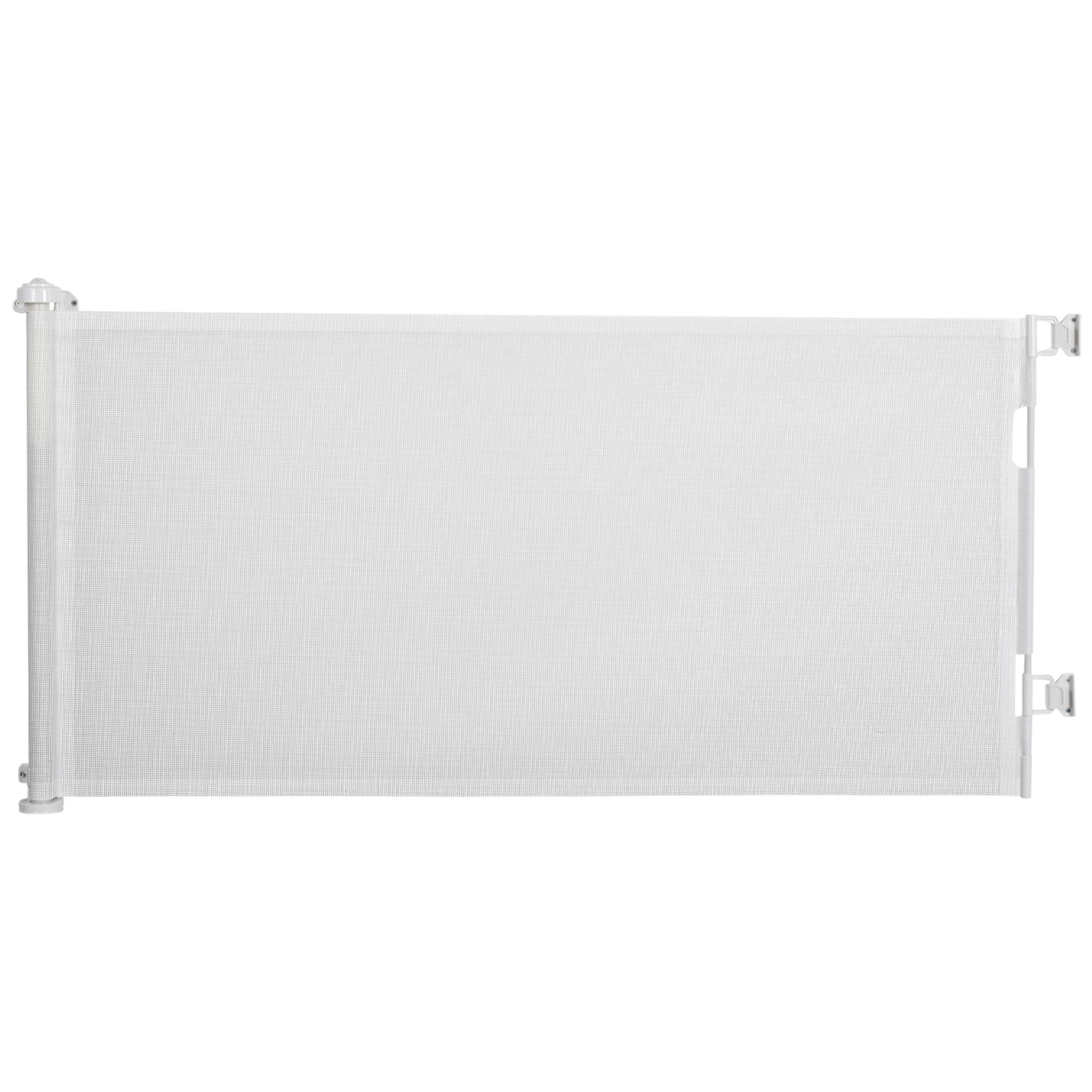 Puerta de Seguridad para Perros y Gatos Extensible 0-150 cm Puerta Retráctil para Mascotas Barrera para Escaleras y Pasillos Aleación de Aluminio 165x10,7x85 cm Blanco