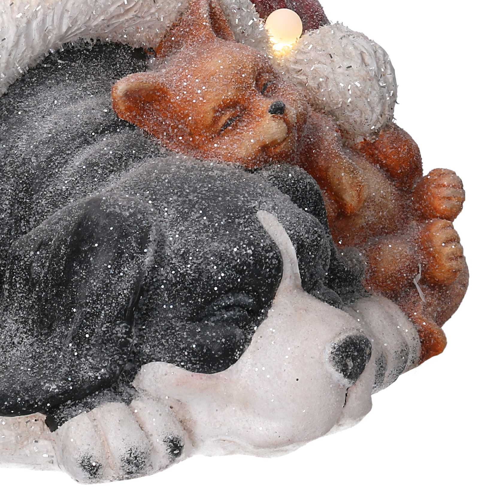 Cane in resina nero con gatto, cappello e led cm35x34h24,6