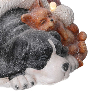 Cane in resina nero con gatto, cappello e led cm35x34h24,6