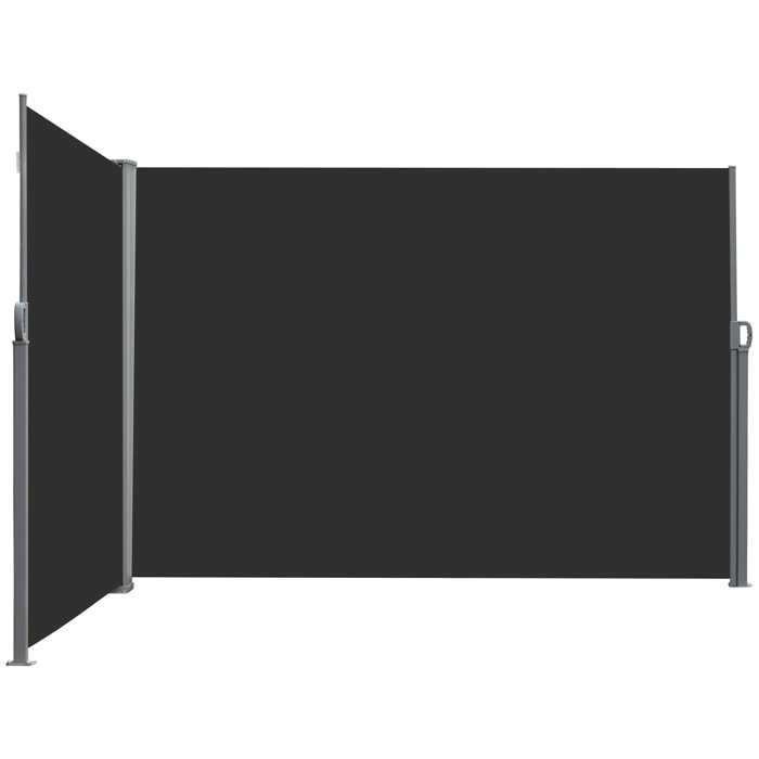 Double store latéral brise-vue paravent rétractable dim. 6L x 1,60H m polyester anti-UV haute densité noir