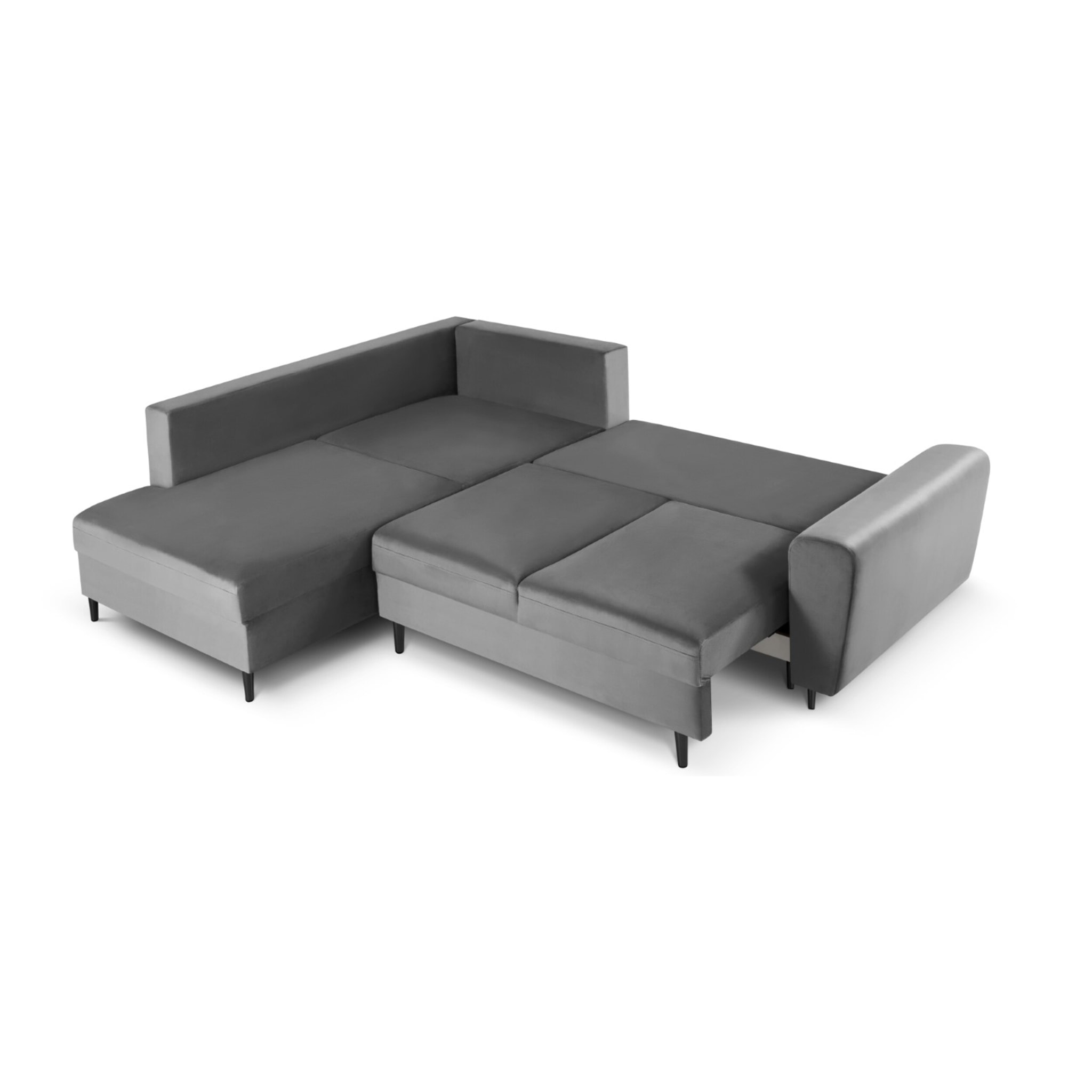 Canapé d'angle gauche convertible avec coffre de rangement "Kyoto" 5 places en velours gris clair