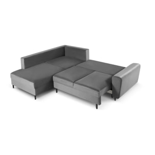 Canapé d'angle gauche convertible avec coffre de rangement "Kyoto" 5 places en velours gris clair