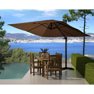 Parasol déporté et rotatif 3 x 3 m chocolat RAFAELA