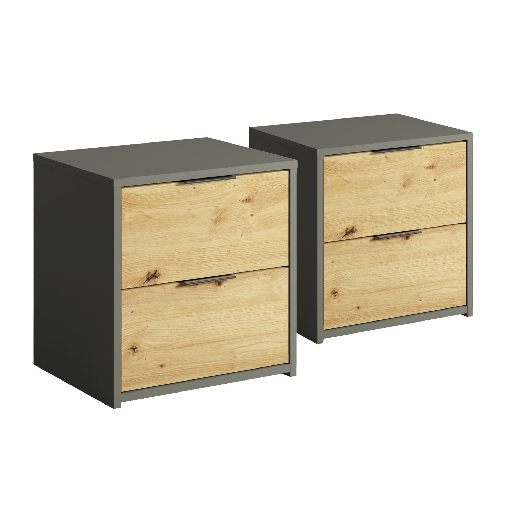 Nicosie - chambre complète - un lit 160x200, deux chevets, une commode, une armoire - Bois / Gris