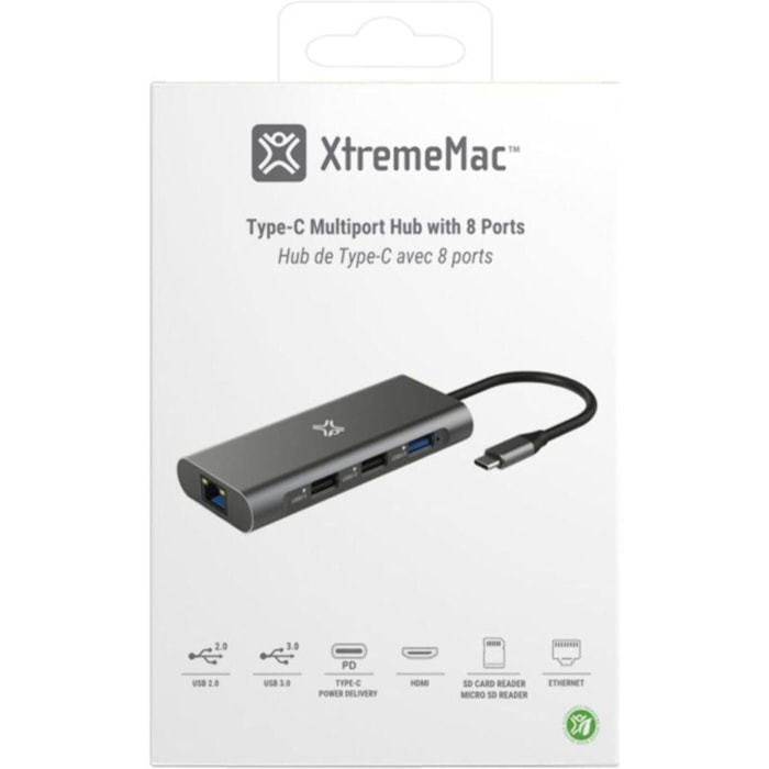 Hub USB C XTREMEMAC TypeC HDMI+3xUSB-A+SD+SDHC+USBC+Ethernet