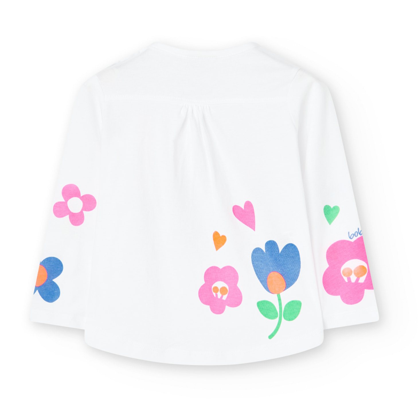 Camiseta larga para niÃ±a estampada, cuello redondo, blanco