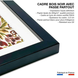 Poster roses envoutantes Affiche + cadre en bois - Noir