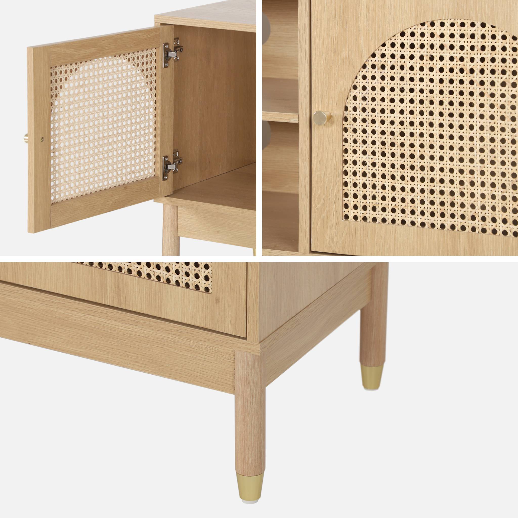 Meuble TV décor bois et cannage 2 portes teinte naturelle 140 x 40 x 60 cm - Judith