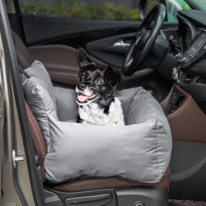 PawHut Sac de transport pour chien chat - siège auto pour chien chat - housse de siège pour chien chat - déhoussable, sangles ajustables, attache - coton gris