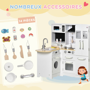 Cuisine pour enfant jeu d'imitation nombreux accessoires rangements évier réfrigérateur téléphone blanc