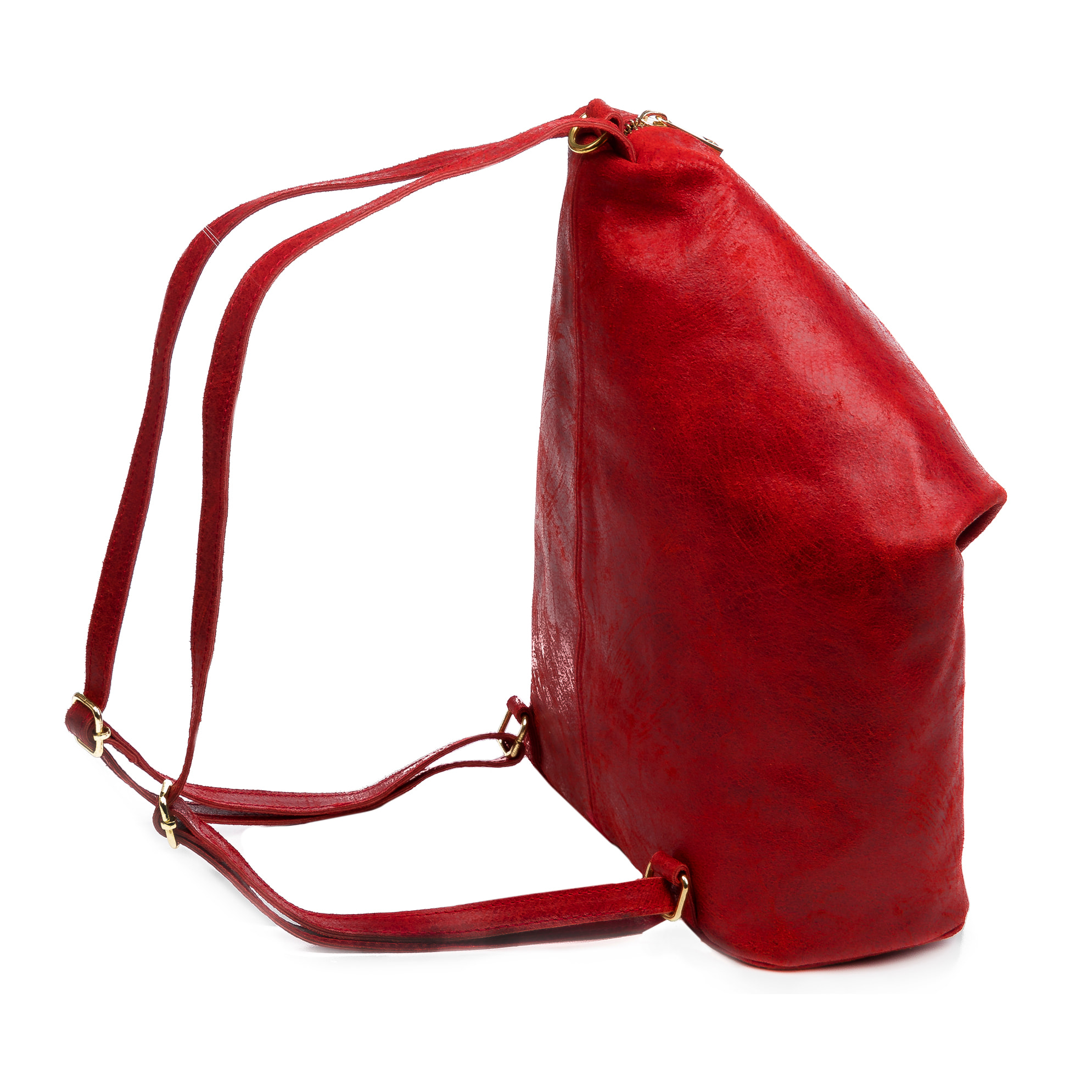 FIRENZE ARTEGIANI Lorena Borsa Zaino da Donna. Vera Pelle Scamosciata Stone Washed Made in Italy 29x12x35 Cm. colore rosso