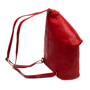 FIRENZE ARTEGIANI Lorena Borsa Zaino da Donna. Vera Pelle Scamosciata Stone Washed Made in Italy 29x12x35 Cm. colore rosso