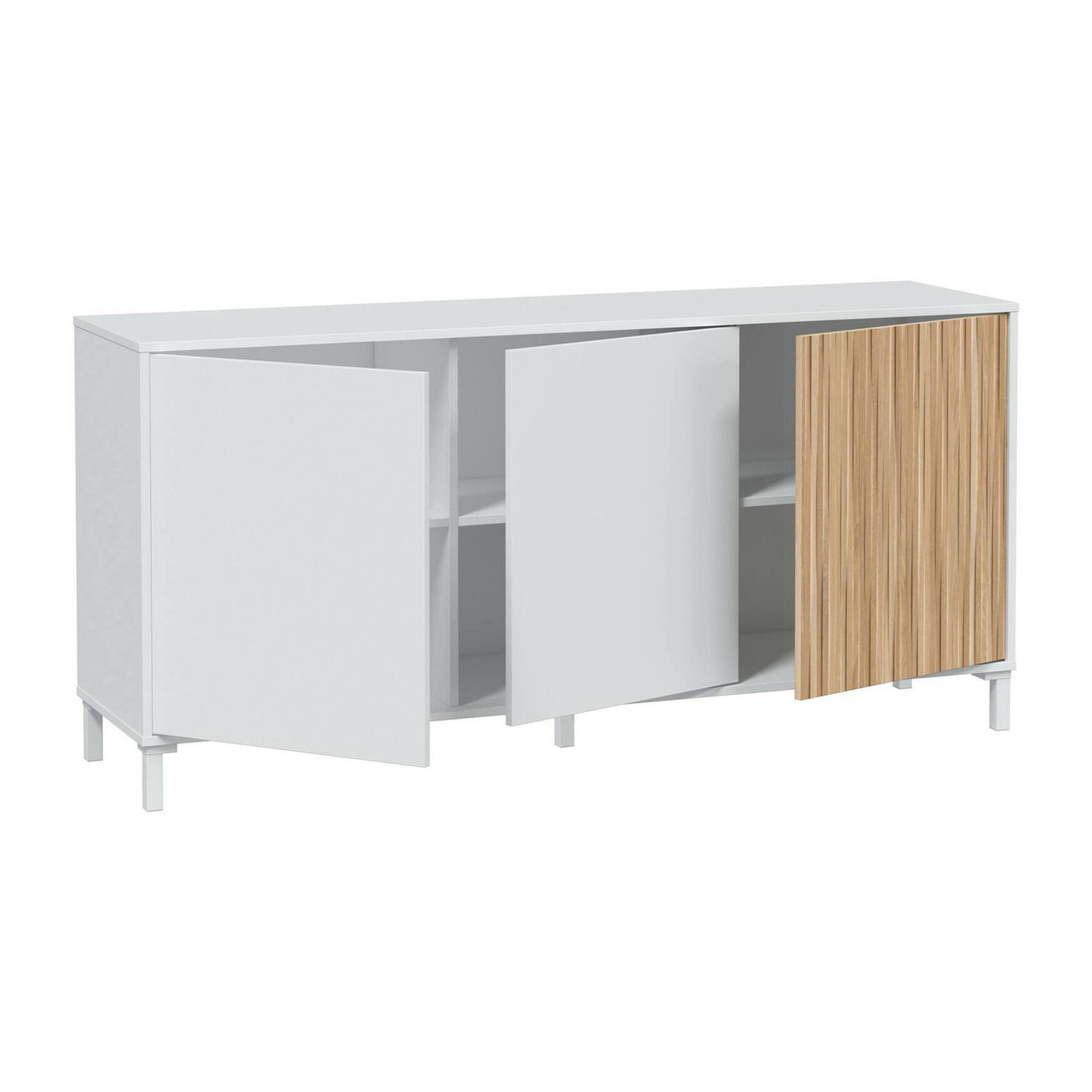 Credenza Woburn, Buffet da soggiorno a 3 ante, Madia moderna da salotto, 154x40h74 cm, Bianco