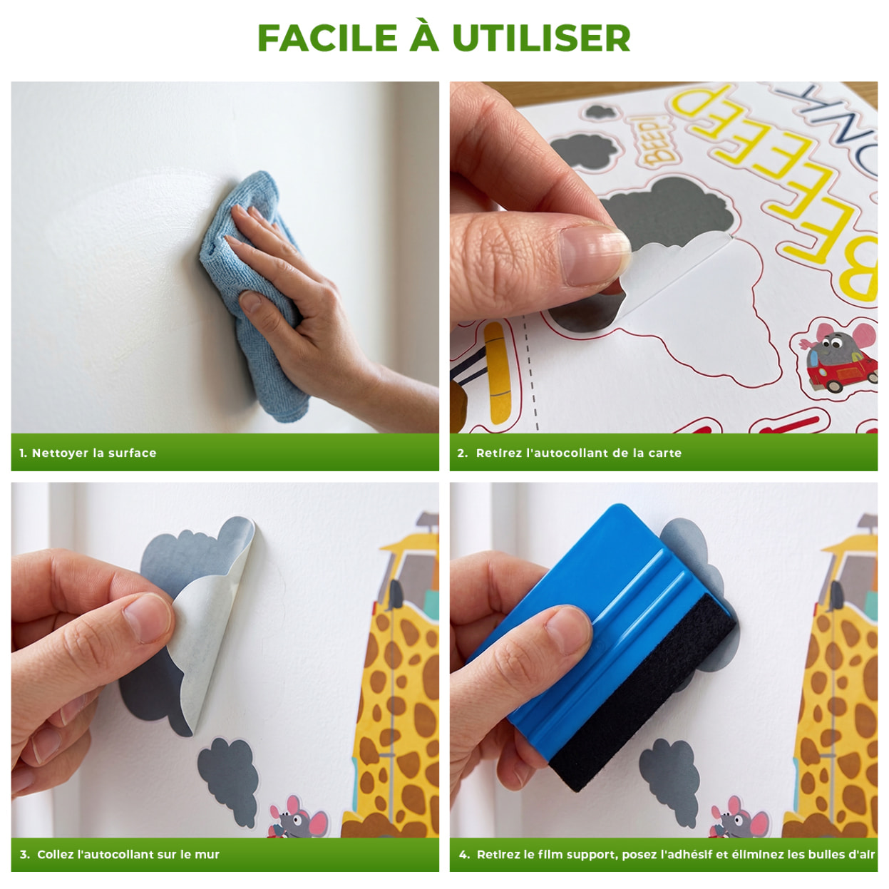 Stickers Muraux décoration adhésifs embouteillage et dirigeable avec animaux rigolos