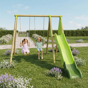 Balançoire en bois 2,30 m Topwood LUMI VERT - 4 enfants