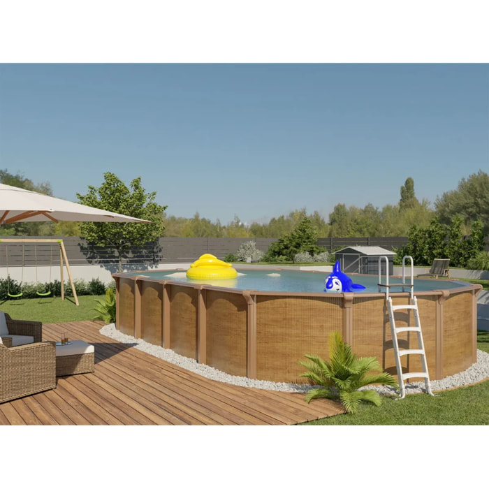 Piscine hors sol acier ovale 9,15 x 4,55 x 1,32 m aspect bois OSMOSE