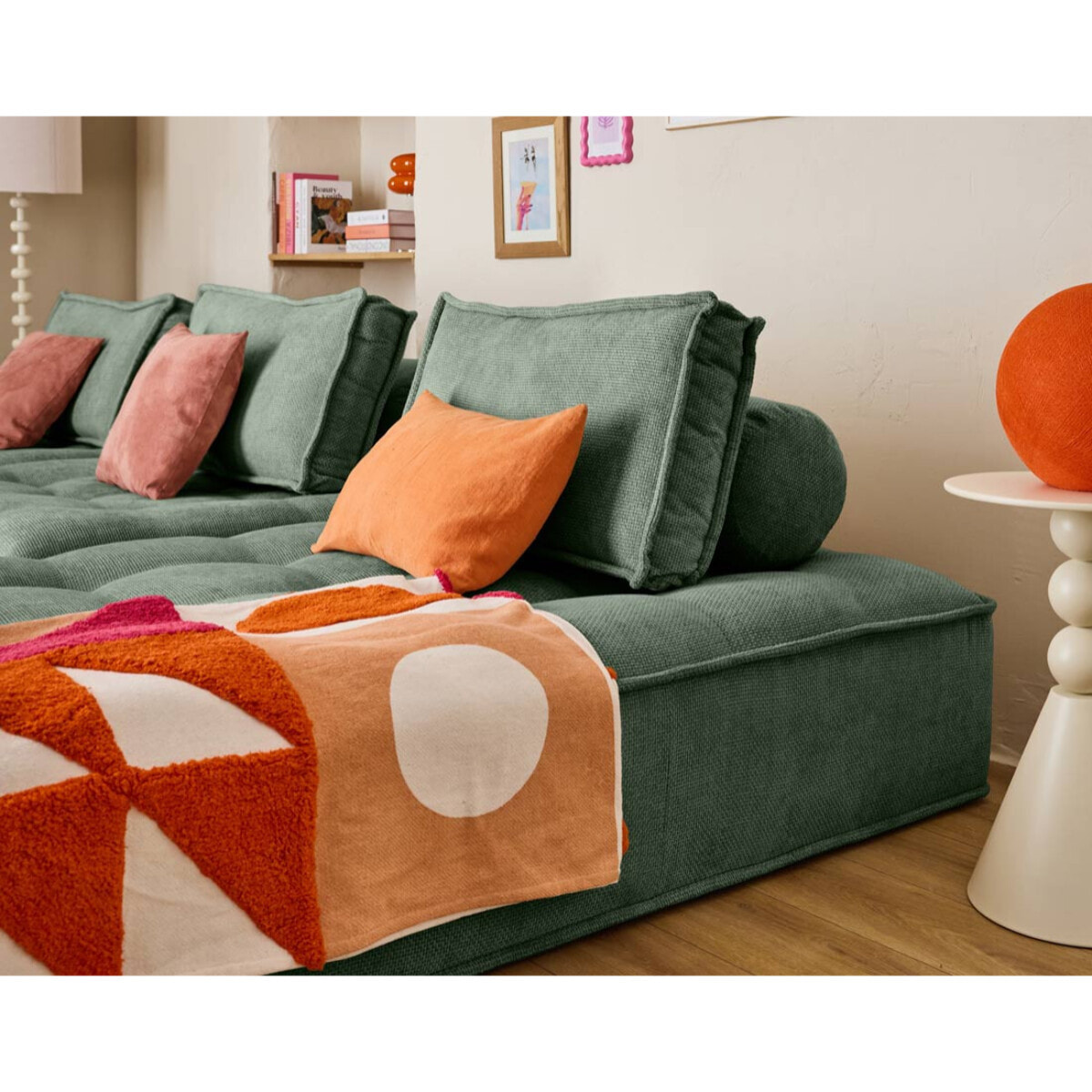 Marisol - canapé d'angle modulable 4 places - velours texturé - Vert