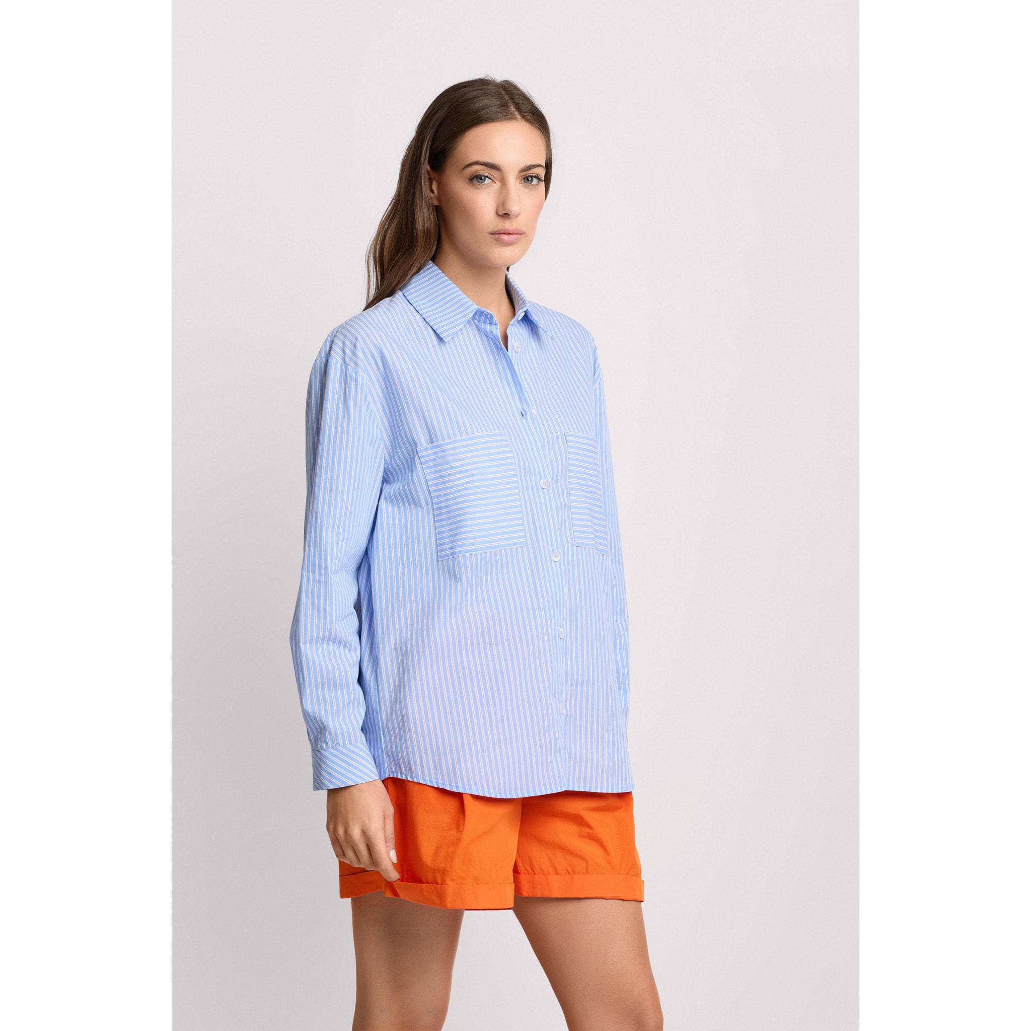 Kocca - Camicia in cotone a righe stile menswear Donna, Righe, Colletto di camicia