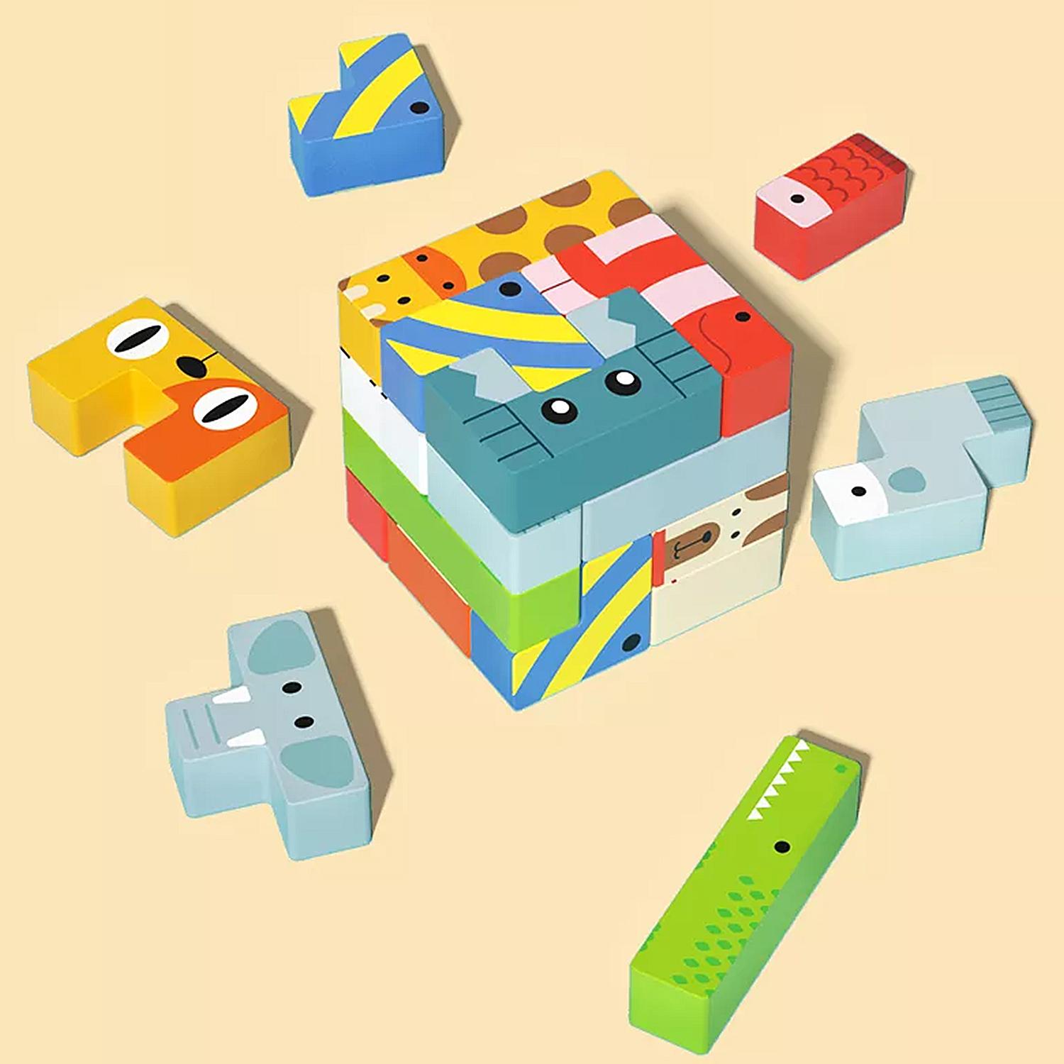 Animal Tetris per bambini, con tavola e pezzi di legno. Include cubo puzzle e 4 giochi per 2 giocatori.