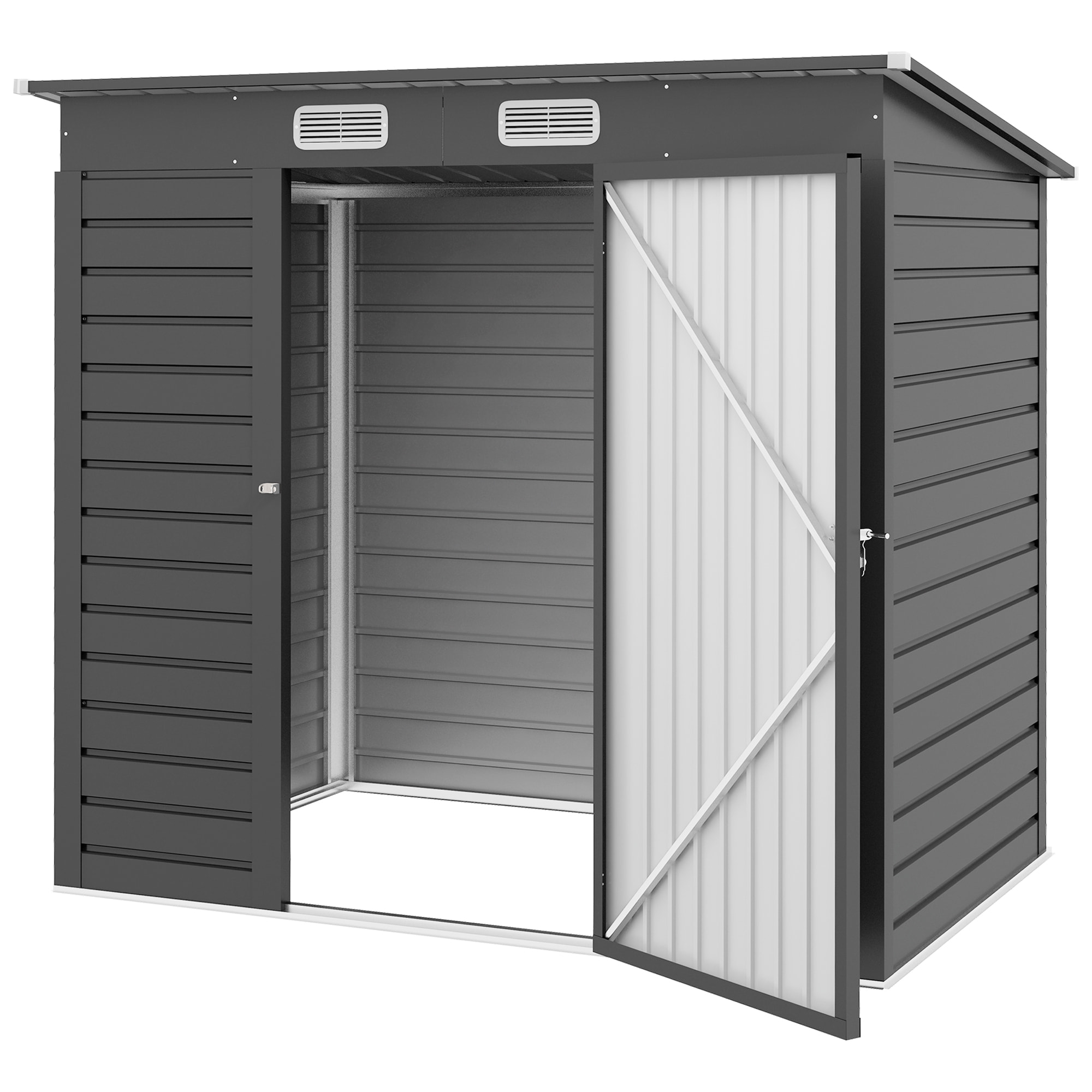 Abri de jardin cabanon dim. 191L x 130l x 166H cm porte verrouillable ventilations tôle acier ondulé gris