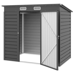 Abri de jardin cabanon dim. 191L x 130l x 166H cm porte verrouillable ventilations tôle acier ondulé gris