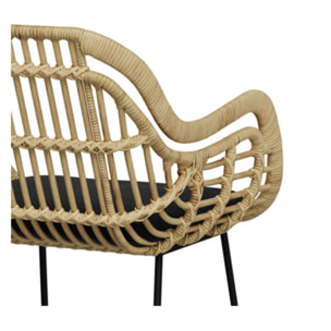 Chaise de bar en rotin naturel et pieds en métal noir 71 cm - Chiloe