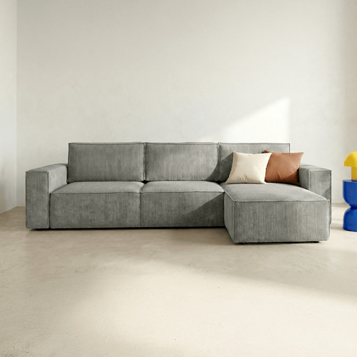 Canapé d'angle convertible 5 places en velours côtelé - HARPER