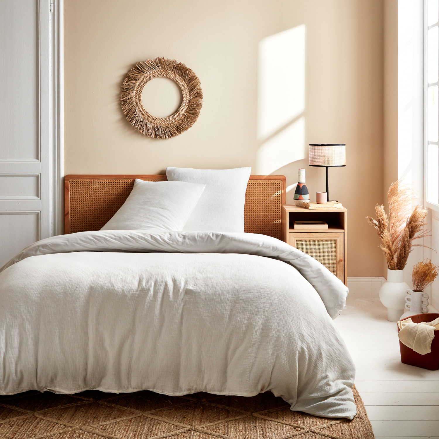 Parure de lit gaze de coton blanc ALIX